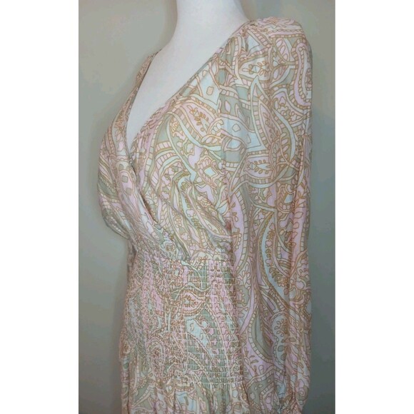MINKPINK Sz M Catalina Mini Dress. Multicolor Pink Paisley Smocked Waist NWT - Picture 3 of 16